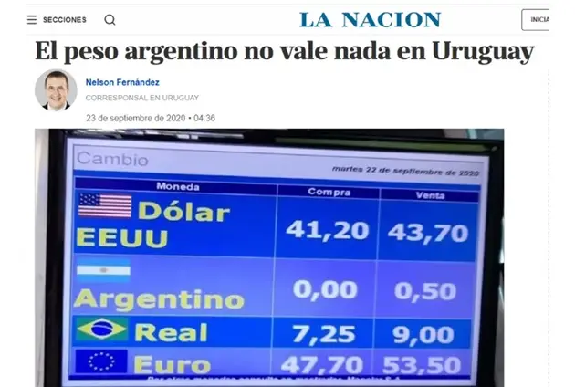 peso argentino sin valor en casas de cambio uruguayo setiembre 2020